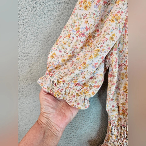 Lulu's Womens Isn't She Darling Blush Floral Puff Sleeve Mini Dress Sz L Spring - Picture 6 of 15